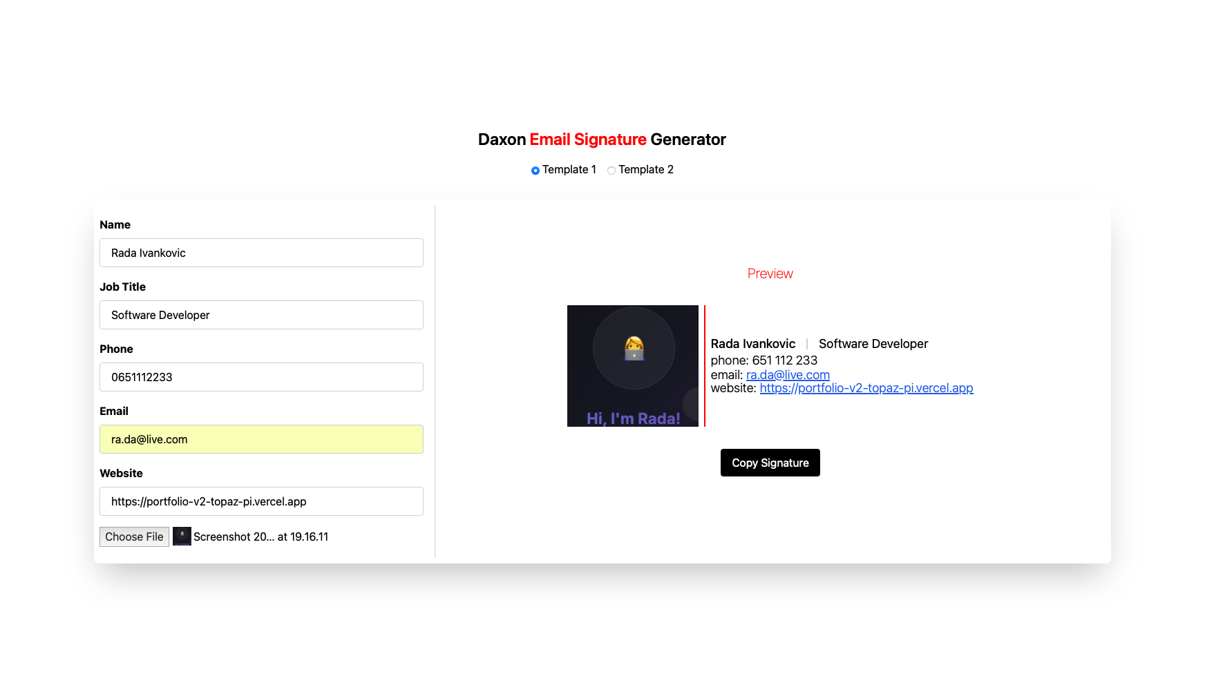 Email Signature Generator screenshot