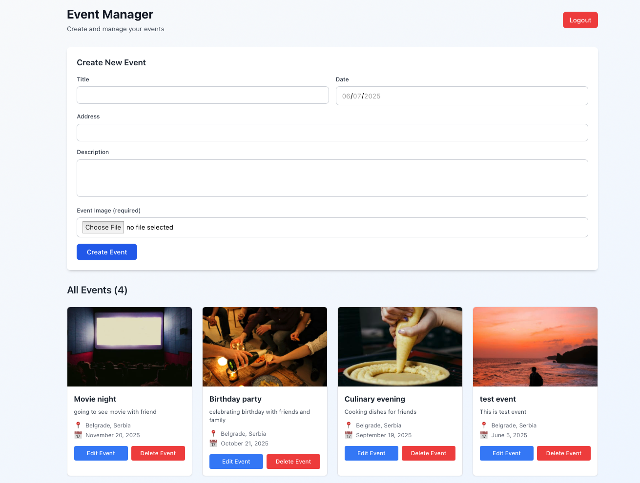 Event Manager screenshot